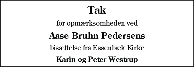 Dødsannonce for Aase Bruhn Pedersen