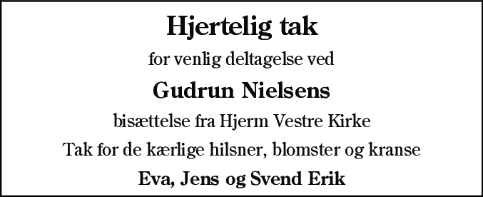 Dødsannonce for Gudrun Nielsen