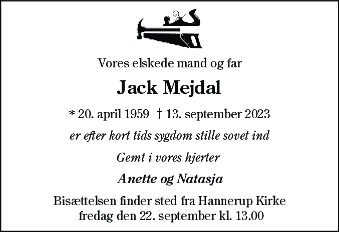 Dødsannonce for Jack Mejdal