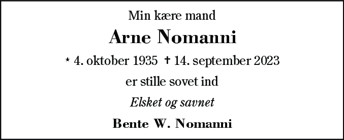 Dødsannonce for Arne Nomanni
