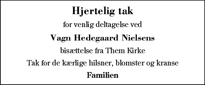 Dødsannonce for Vagn Hedegaard Nielsen