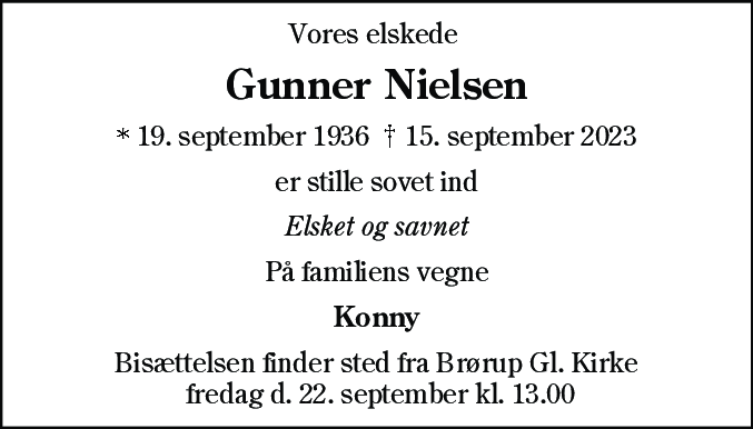 Dødsannonce for Gunner Nielsen