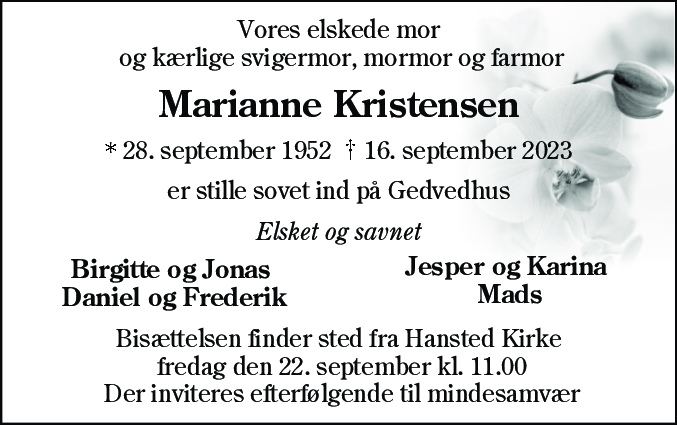 Dødsannonce for Marianne Kristensen