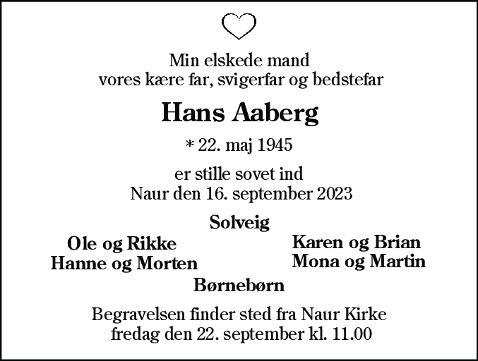 Dødsannonce for Hans Aaberg