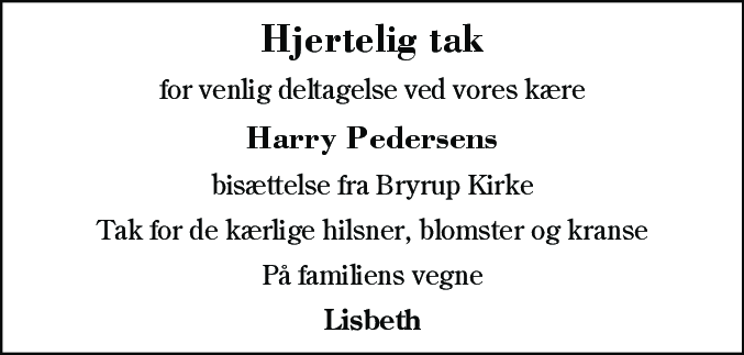 Dødsannonce for Harry Pedersen