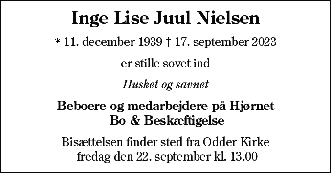 Dødsannonce for Inge Lise Juul Nielsen