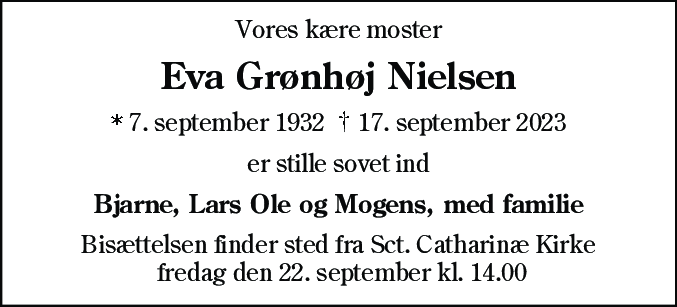 Dødsannonce for Eva Grønhøj Nielsen