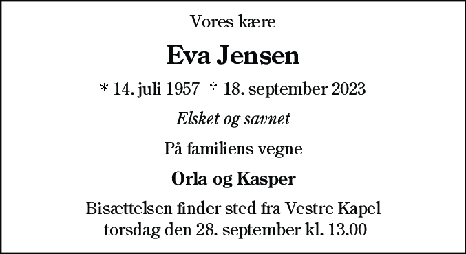 Dødsannonce for Eva Jensen