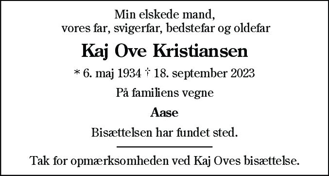 Dødsannonce for Kaj Ove Kristiansen