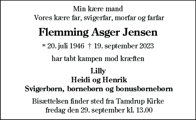 Dødsannonce for Flemming Asger Jensen