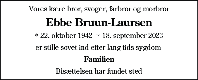 Dødsannonce for Ebbe Bruun-Laursen