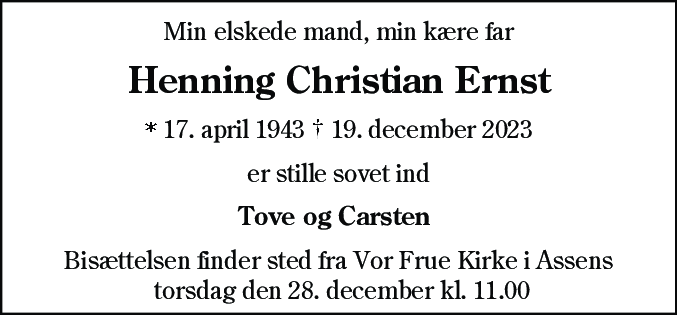 Dødsannonce for Henning Christian Ernst