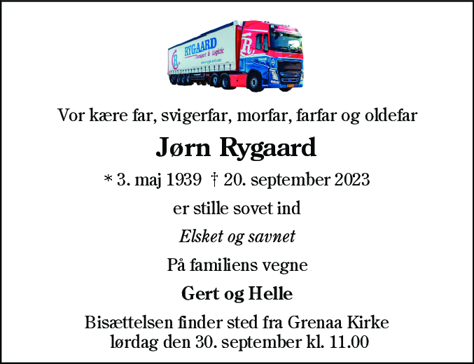 Dødsannonce for Jørn Bruno Rygaard