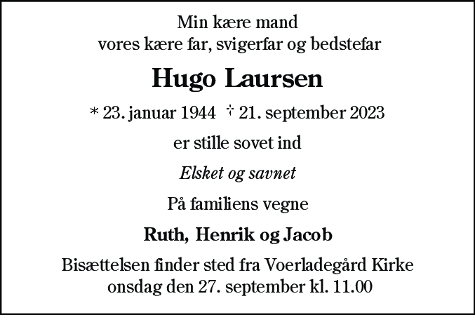 Dødsannonce for Hugo Laursen