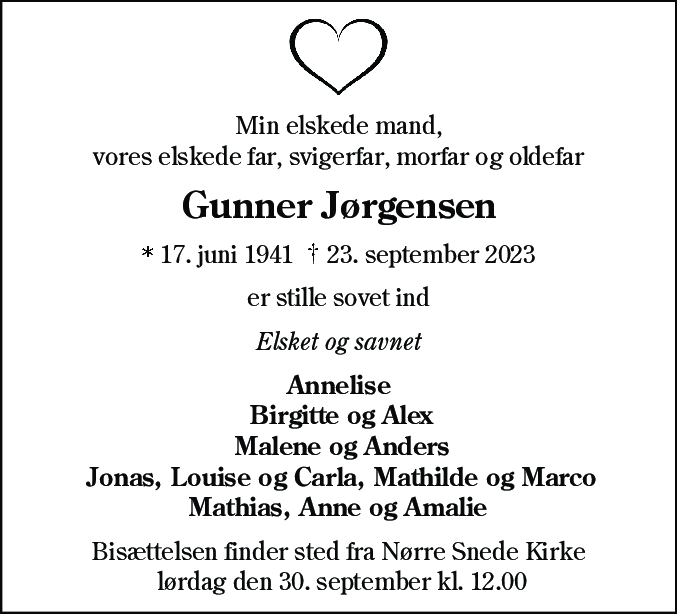 Dødsannonce for Gunner Jørgensen