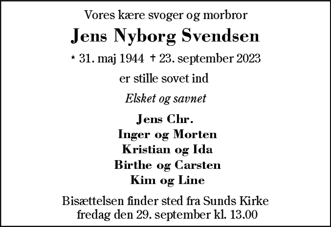 Dødsannonce for Jens Nyborg Svendsen