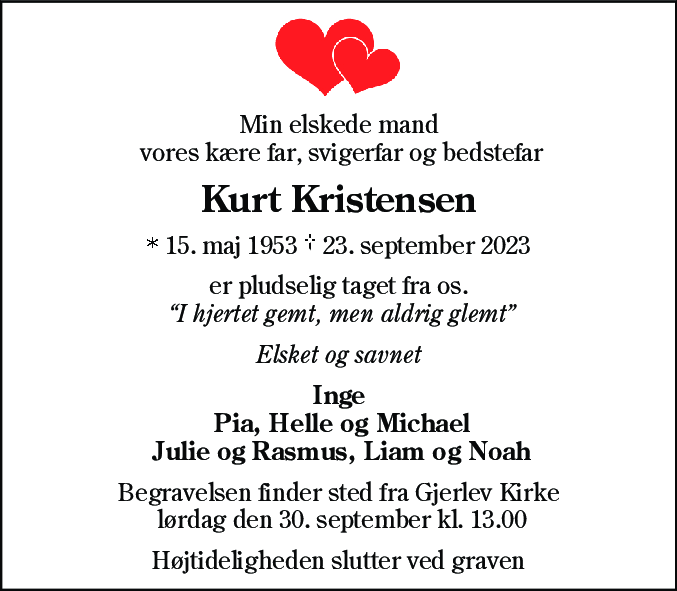 Dødsannonce for Kurt Kristensen
