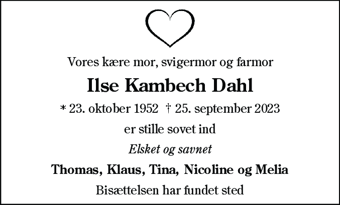 Dødsannonce for Ilse Kambech Dahl