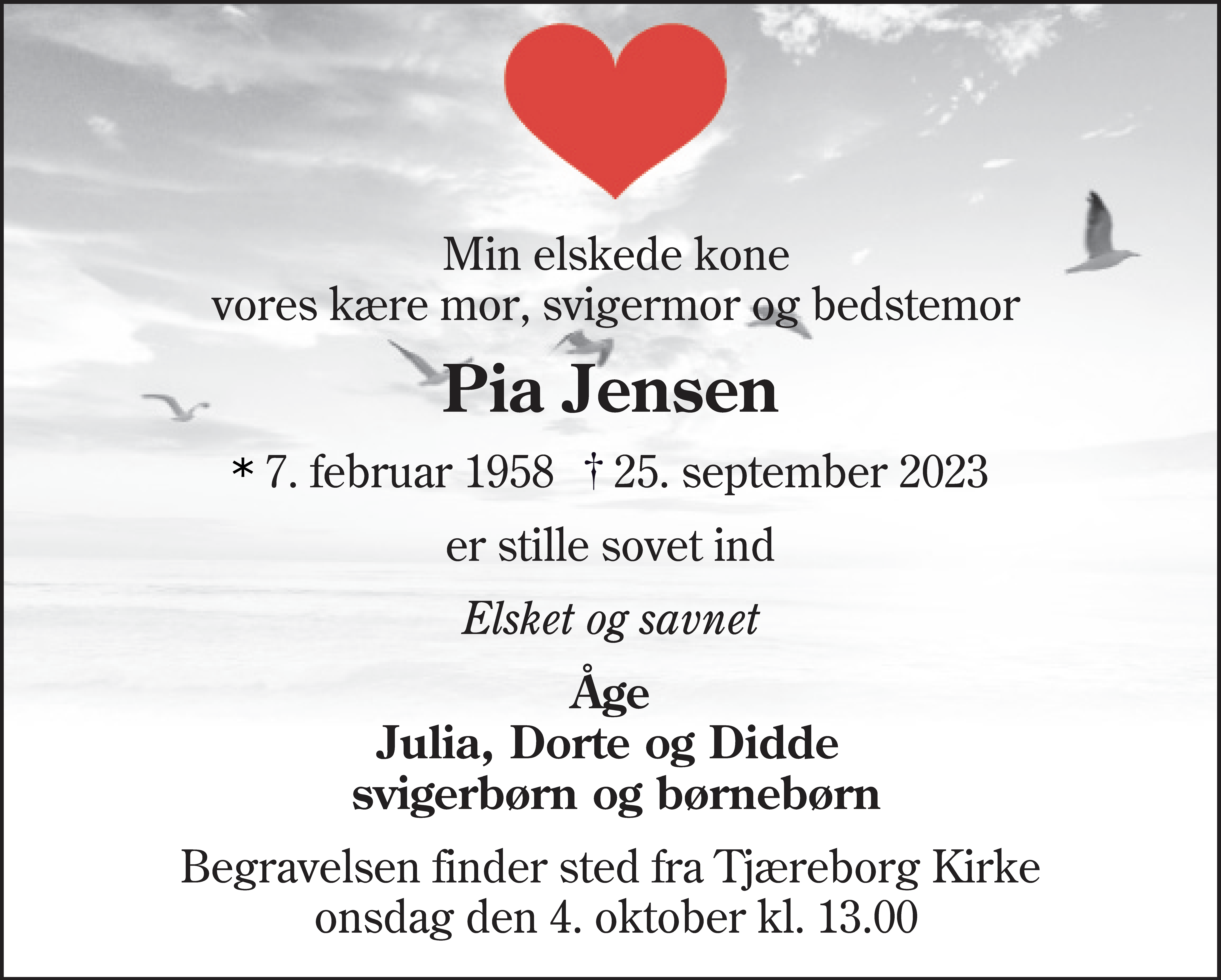 Dødsannonce for Pia Jensen