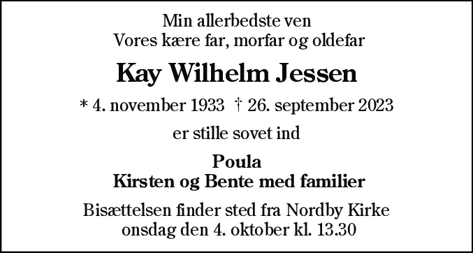Dødsannonce for Kay Wilhelm Jessen