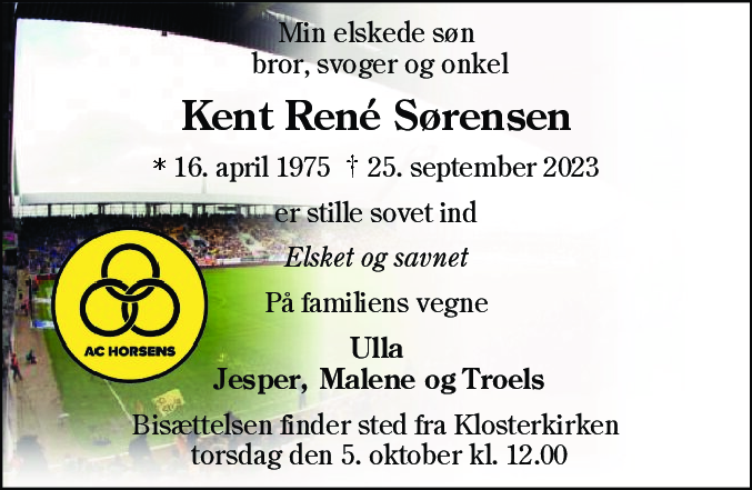 Dødsannonce for Kent René Sørensen
