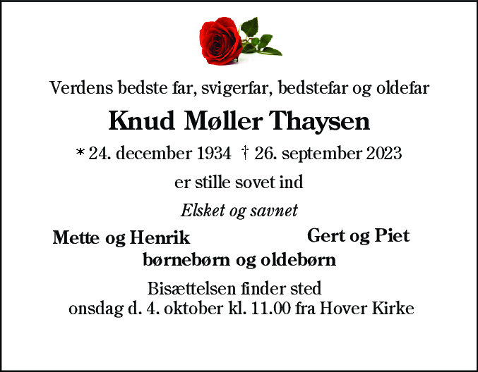 Dødsannonce for Knud Møller Thaysen