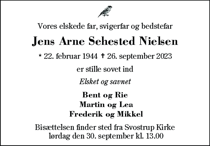 Dødsannonce for Jens Arne Sehested Nielsen