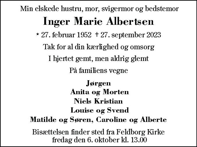 Dødsannonce for Inger Marie Albertsen