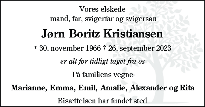 Dødsannonce for Jørn Boritz Kristiansen