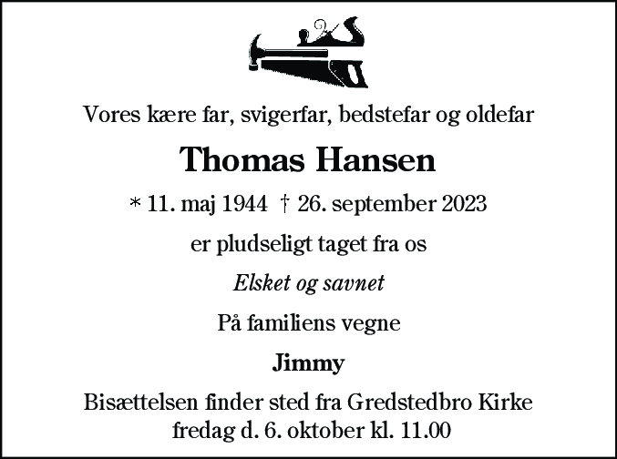 Dødsannonce for Thomas Hansen