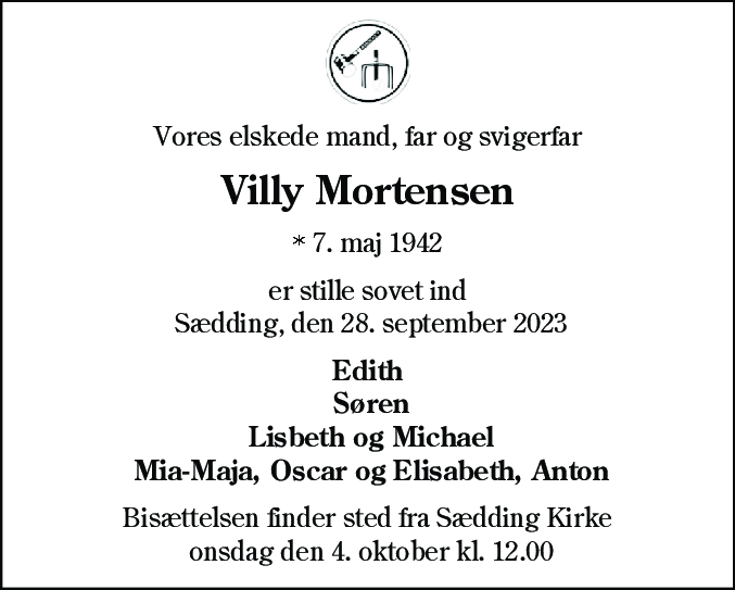 Dødsannonce for Villy Mortensen