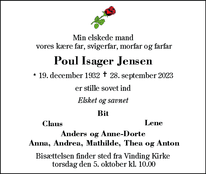 Dødsannonce for Poul Isager Jensen