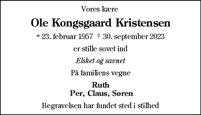 Dødsannonce for Ole Kongsgaard Kristensen