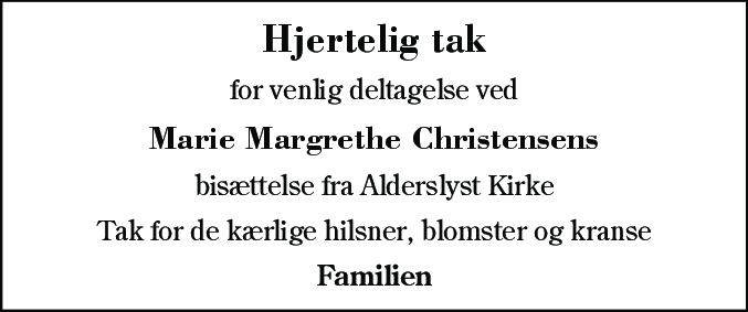 Dødsannonce for Marie Margrethe Christensen