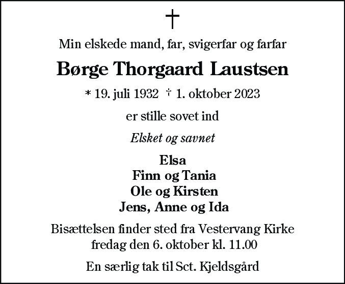 Dødsannonce for Børge Thorgaard Laustsen