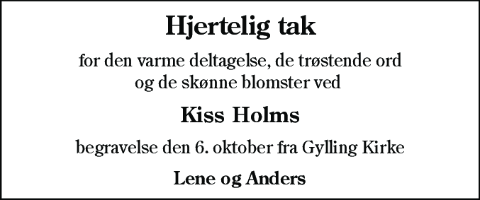 Dødsannonce for Kiss Holm