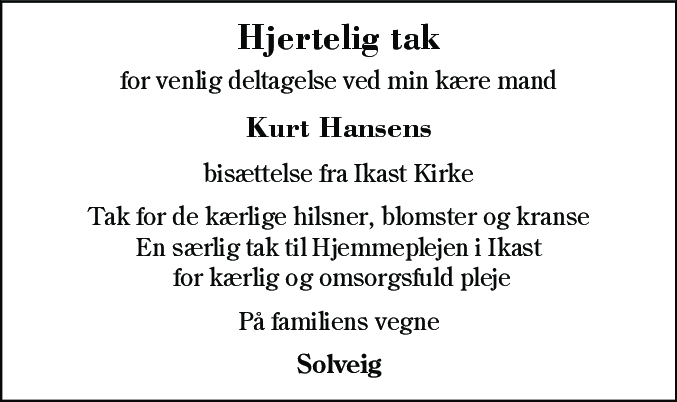Dødsannonce for Kurt Ejner Hansen