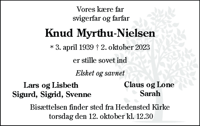 Dødsannonce for Knud Myrthu-Nielsen