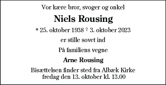 Dødsannonce for Niels Rousing