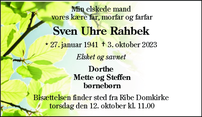 Dødsannonce for Sven Uhre Rahbek