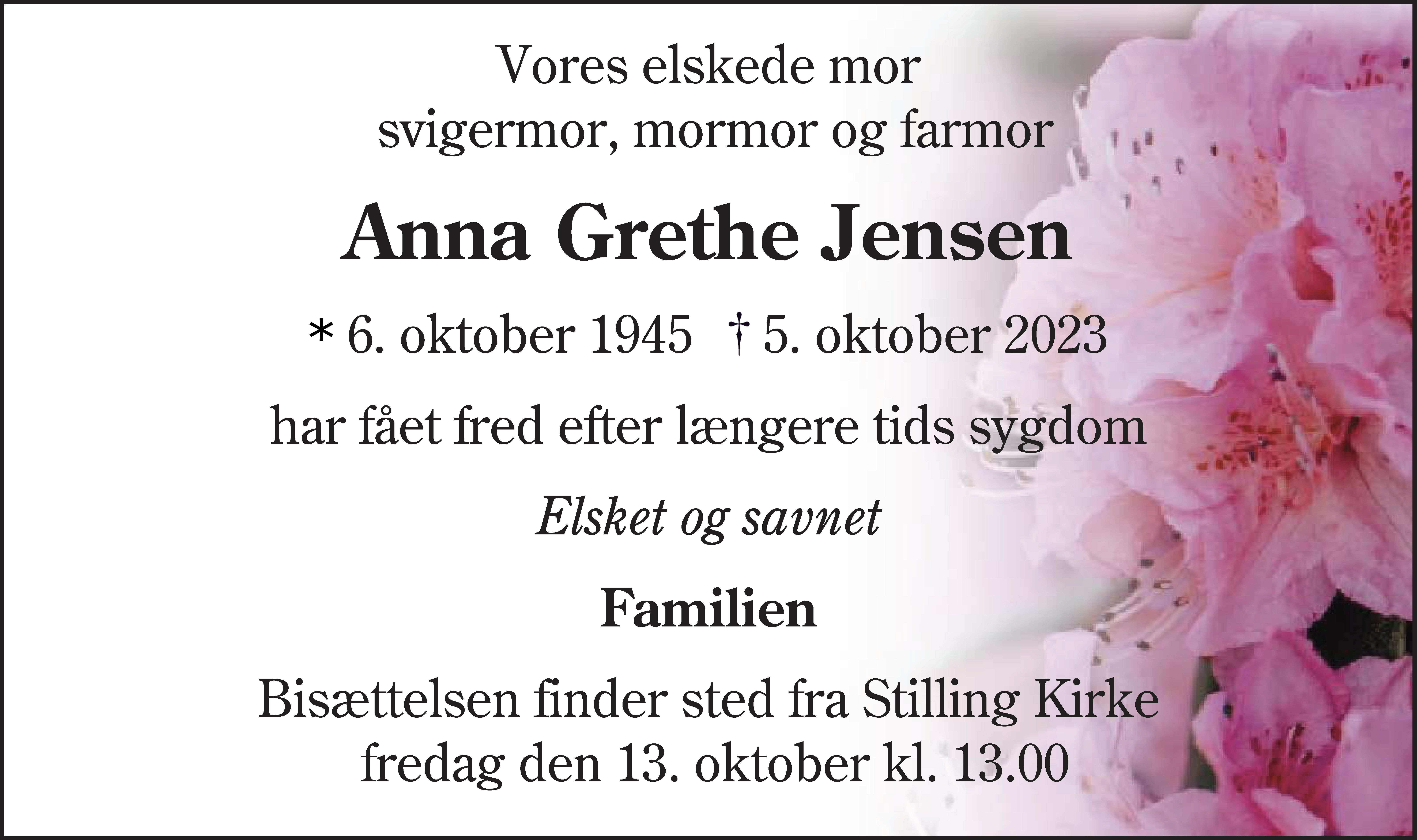 Dødsannonce for Anna Grethe Jensen