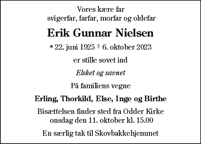 Dødsannonce for Erik Gunnar Nielsen