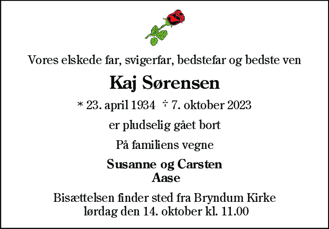 Dødsannonce for Kaj Sørensen