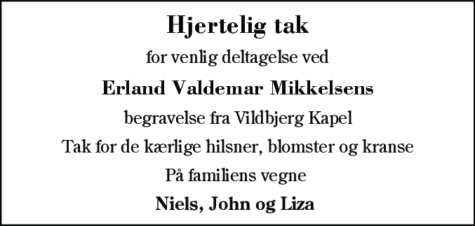 Dødsannonce for Erland Valdemar Mikkelsen