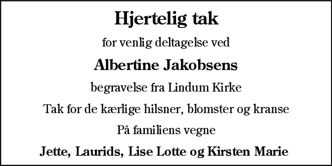 Dødsannonce for Albertine Jakobsen