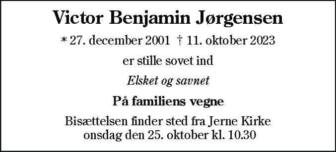 Dødsannonce for Victor Benjamin Jørgensen