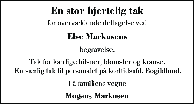 Dødsannonce for Else Markusen