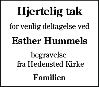 Dødsannonce for Esther Hummel