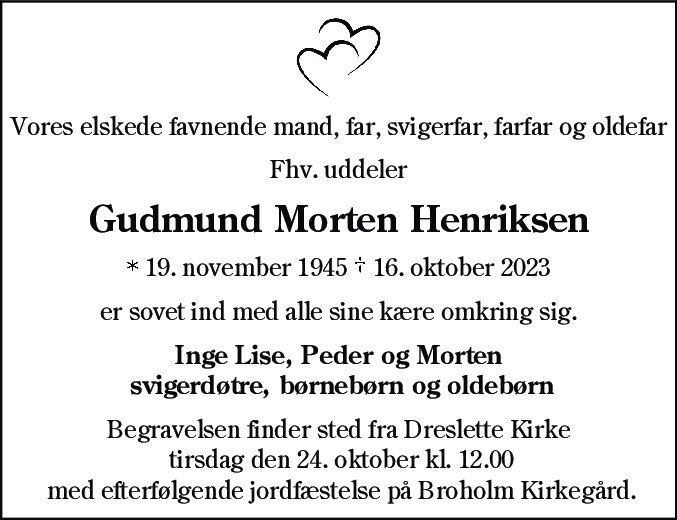 Dødsannonce for Gudmund Morten Henriksen