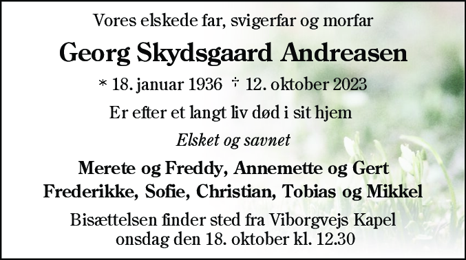 Dødsannonce for Georg Skydsgaard Andreasen